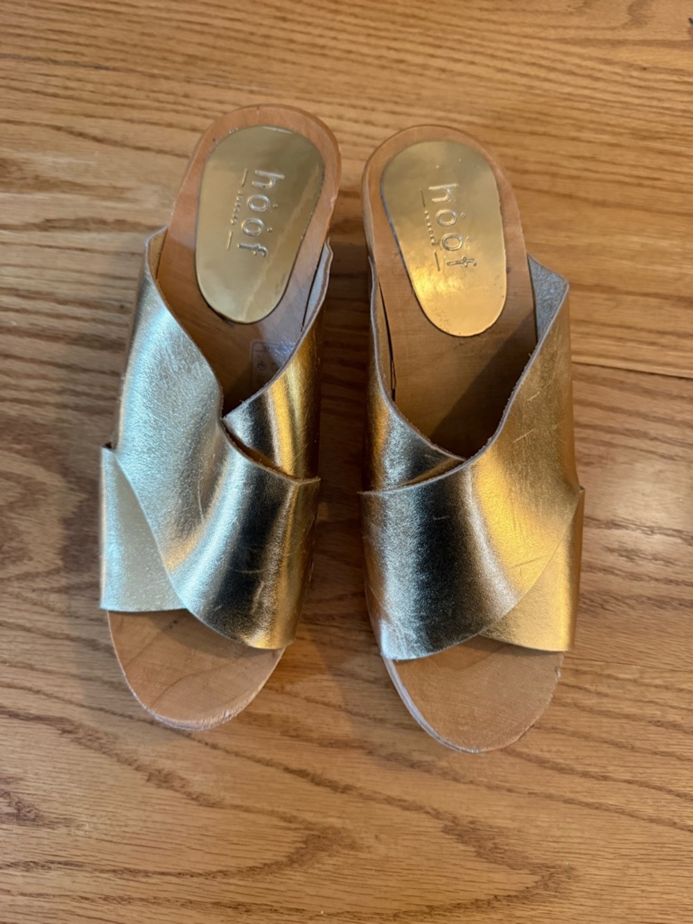 Hoof Metallic Gold Leather Slide Sandals clogs